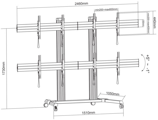Supporto a Pavimento per 4 TV LCD/LED 32-60'' per Video Wall - immagine 2