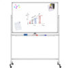 Lavagna Magnetica Bifacciale 90x120 cm con Ruote e Mensola per Pennarelli con Ganci Portablocco - immagine 2