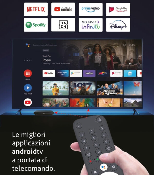 Decoder Smart AndroidTV BoxQ Google 4K Dolby con Dongle DVBT2 - immagine 3