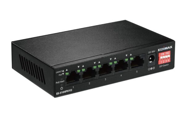 Switch 5 Porte Fast Ethernet a Lungo Raggio con 4 porte PoE+ e Switch DIP, ES-5104PH V2 - immagine 4
