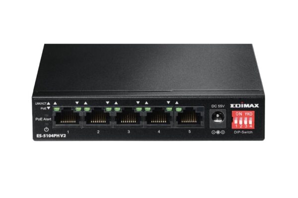 Switch 5 Porte Fast Ethernet a Lungo Raggio con 4 porte PoE+ e Switch DIP, ES-5104PH V2 - immagine 2