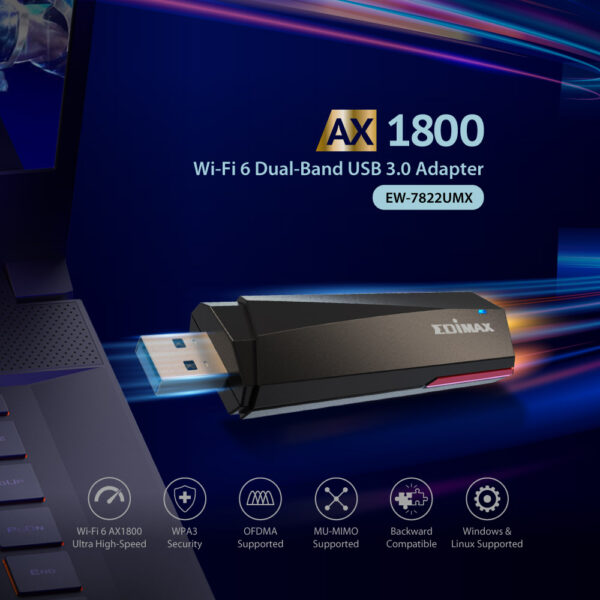 Adattatore AX1800 Wi-Fi 6 Dual-Band USB 3.0, EW-7822UMX - immagine 5