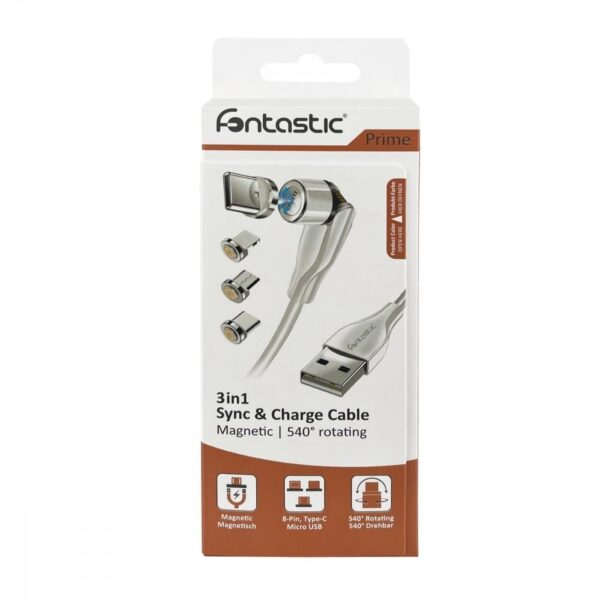 Cavo Magnetico di Ricarica 3 in 1 USB-C™ Micro USB e 8 pin con LED 1.2m - immagine 2