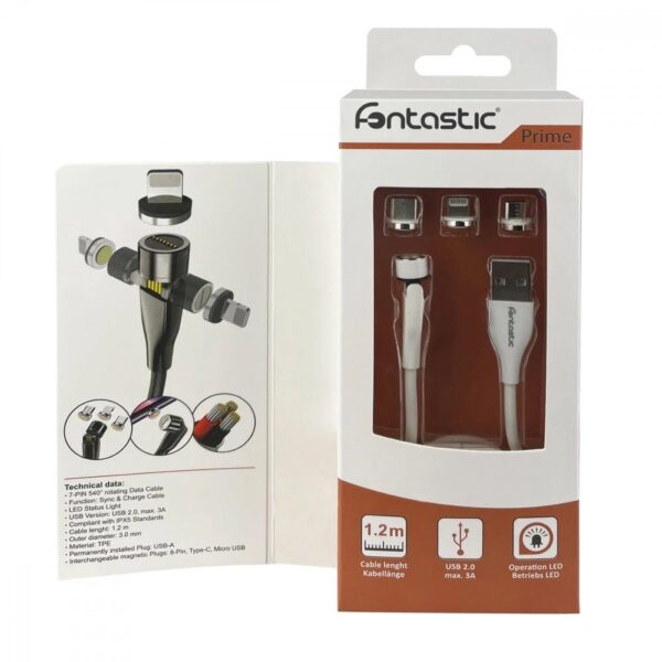 Cavo Magnetico di Ricarica 3 in 1 USB-C™ Micro USB e 8 pin con LED 1.2m - immagine 3