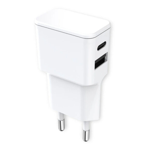 Caricatore Alimentatore USB-C™ e USB-A da Muro per Smartphone e Tablet Bianco - immagine 3