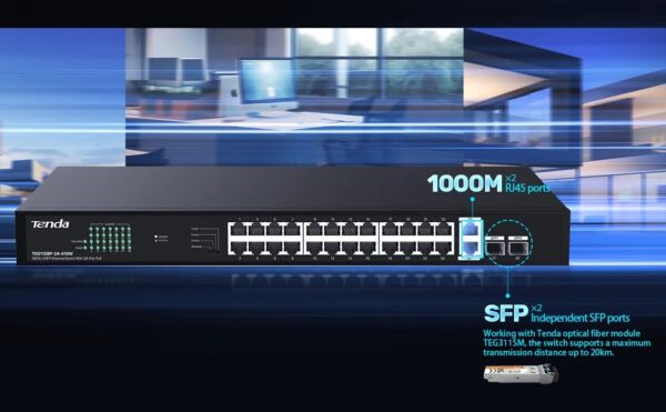 Switch Ethernet 26GE+2SFP con PoE a 24 porte, TEG1128P-24-410W - immagine 4