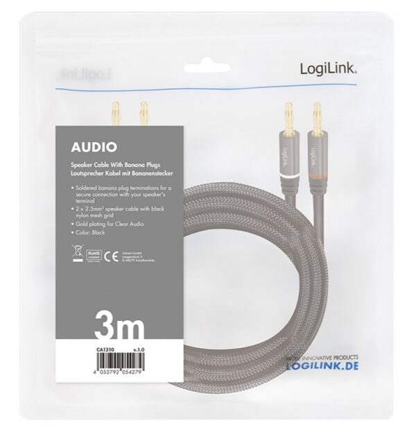 Cavo per Altoparlanti 2x2 Spinotti a Banana Nylon Nero 5m - immagine 2