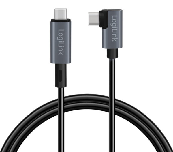 Cavo HighSpeed E-mark PD USB-C™ Maschio Angolato/USB-C™ Maschio Dritto 1m Nero - immagine 3
