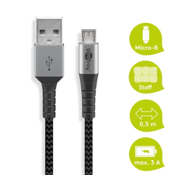 Cavo Micro USB Guaina Intrecciata USB2.0 A M/MicroB M 0,5m Nero/Silver - immagine 3