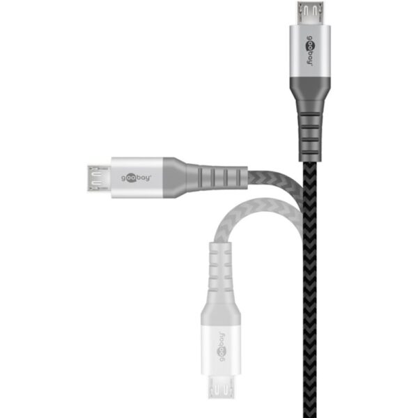 Cavo Micro USB Guaina Intrecciata USB2.0 A M/MicroB M 2 m Nero/Silver - immagine 2
