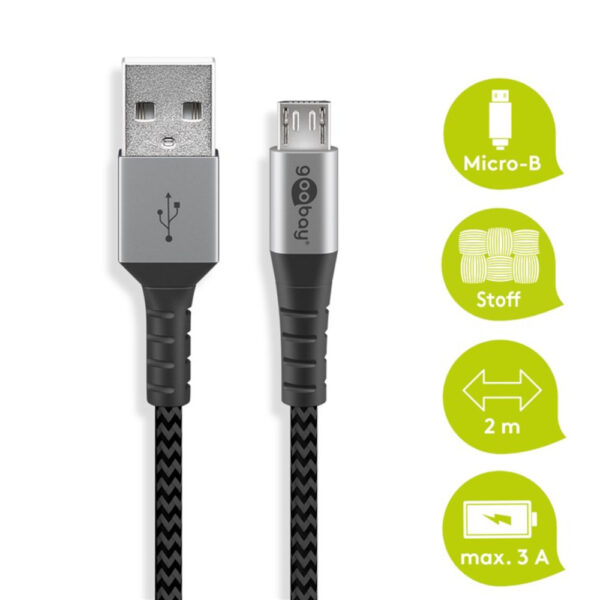 Cavo Micro USB Guaina Intrecciata USB2.0 A M/MicroB M 2 m Nero/Silver - immagine 4