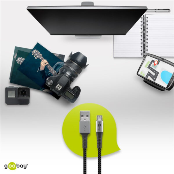 Cavo Micro USB Guaina Intrecciata USB2.0 A M/MicroB M 2 m Nero/Silver - immagine 9