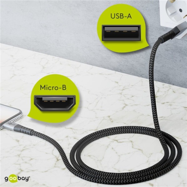 Cavo Micro USB Guaina Intrecciata USB2.0 A M/MicroB M 2 m Nero/Silver - immagine 10
