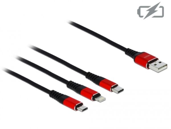 Cavo di Ricarica USB 3 in 1 Lightning Micro USB USB-C™ 1m Rosso - immagine 2