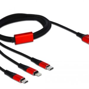 Cavo di Ricarica USB 3 in 1 Lightning Micro USB USB-C™ 1m Rosso