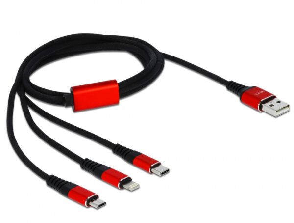 Cavo di Ricarica USB 3 in 1 Lightning Micro USB USB-C™ 1m Rosso