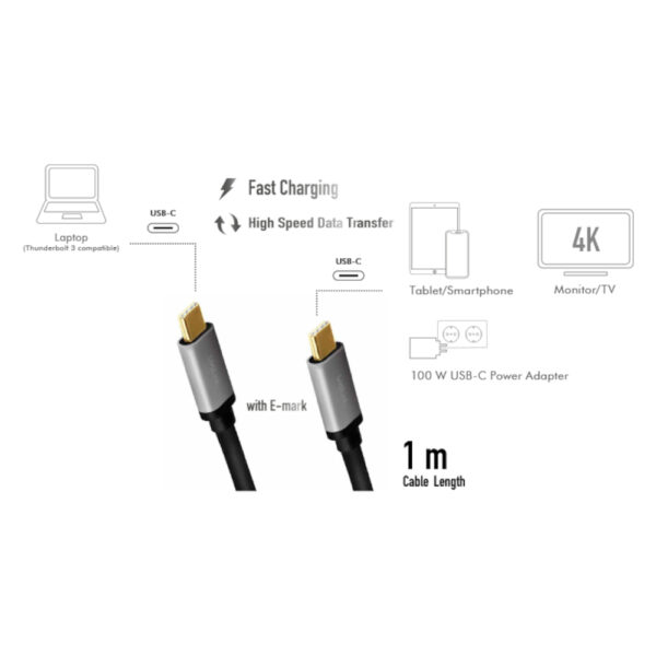Cavo SuperSpeed 10Gbps USB-C™M/USB-C™M USB3.2 Gen2 4K/60Hz PD 1m Nero - immagine 5