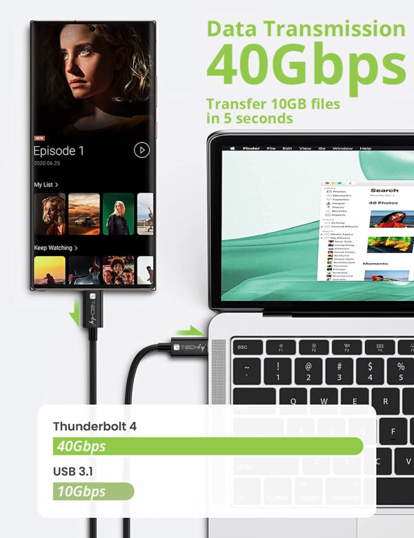 Cavo USB 4 Gen 3 Type-C™ Thunderbolt M/M E-Mark 8K 40Gbps 100W PD 0,8m Nero - immagine 5