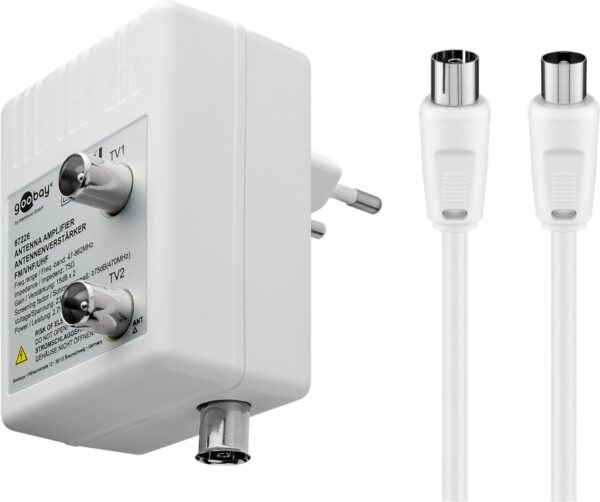 Amplificatore per Antenna Due Dispositivi (DVB-T / DVB-T2 / DVB-C) con Cavo