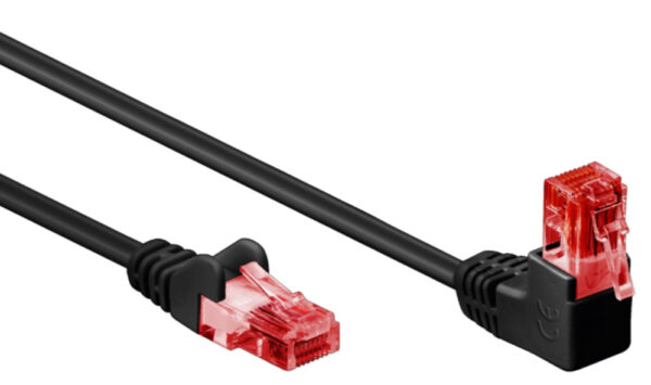 Cavo di rete Patch Connettore Angolato 90° CCA Cat.6 UTP 0,5m Nero - immagine 2