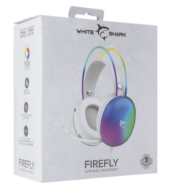 Cuffia Gaming Stereo con Microfono e Illuminazione RGB su Cuffie e Archetto Bianco FIREFLY - immagine 2