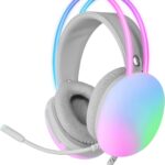 Cuffia Gaming Stereo con Microfono e Illuminazione RGB su Cuffie e Archetto Bianco FIREFLY