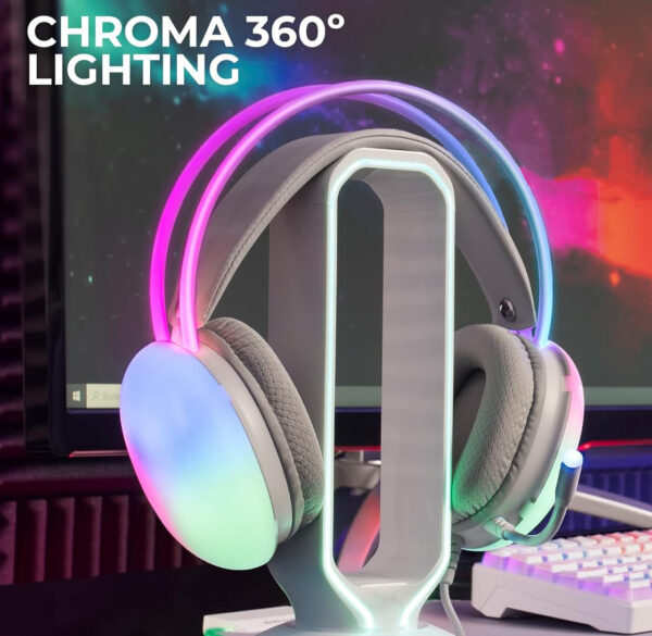 Cuffia Gaming Stereo con Microfono e Illuminazione RGB su Cuffie e Archetto Bianco FIREFLY - immagine 6