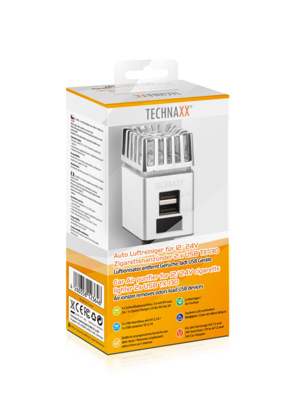 Ionizzatore Purificatore d'aria da Auto 12/24V 2xUSB, TX-130 - immagine 2