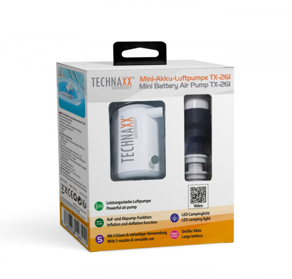 Mini Pompa ad Aria con Batteria Ricaricabile e Luce LED da Campeggio, TX-261 - immagine 2
