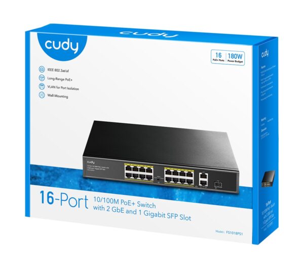 Switch PoE+ 10/100M a 16 Porte con 2GbE e 1 Porta SFP, FS1018PS1 - immagine 2