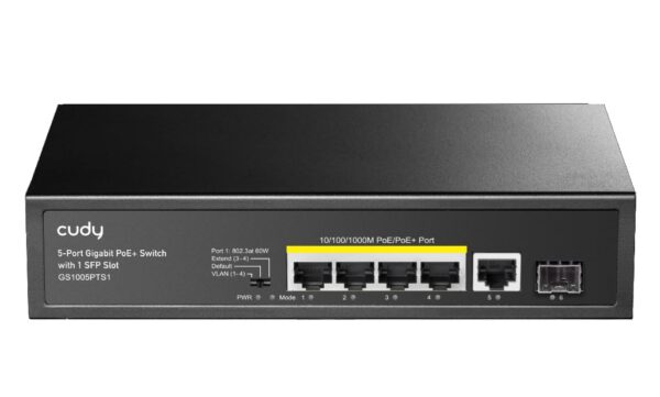 Switch Gigabit PoE+ 5 Porte con 1 Slot SFP, GS1005PTS1 - immagine 3