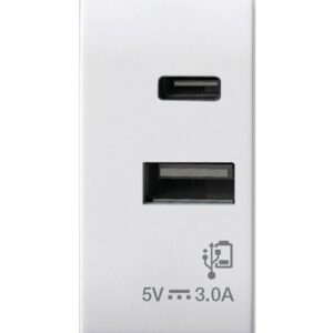 Domus S44 Caricatore USB-A e USB-C™ 3A 230V Bianco Lucido, 441082USBAC