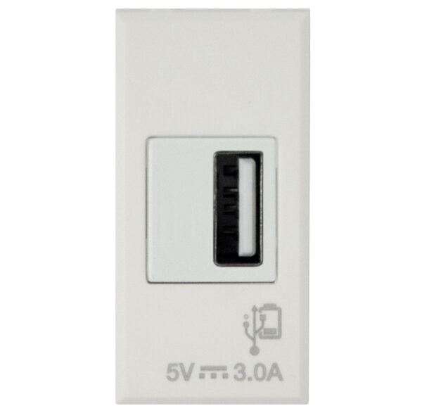 WHITEK S44 Caricatore USB-A 3A 240V 1 Modulo Bianco Opaco, 446082USB3A