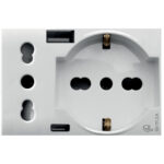 WHITEK S44 Presa Schuko Presa Italiana USB-A e USB-C™ 2P+T 10/16A 250V 3 Moduli Bianco Opaco, 44609015USB