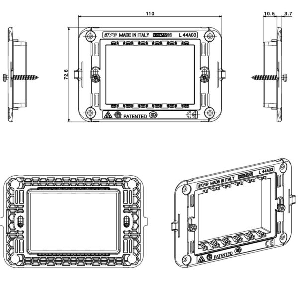 Supporto con Viti S44 per Scatole Rettangolari 3 Moduli - immagine 2