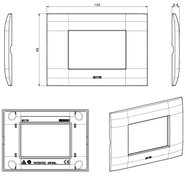 Placca Serie YOUNG 44 per Scatola Rettangolare 3 Moduli Bianco - immagine 2