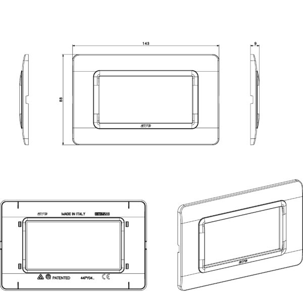 Placca Tecnopolimero S44 4 Moduli Grigio - immagine 2
