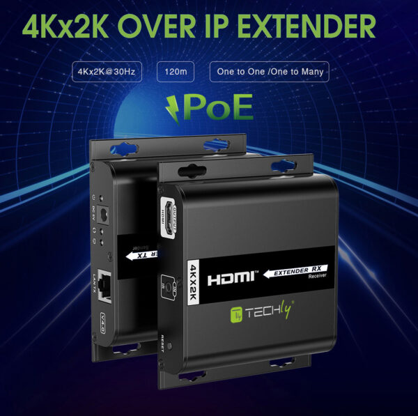 Ricevitore Aggiuntivo per Extender HDMI over IP con PoE IR 4K UHD su Cavo Cat.6 fino a 120m - immagine 2