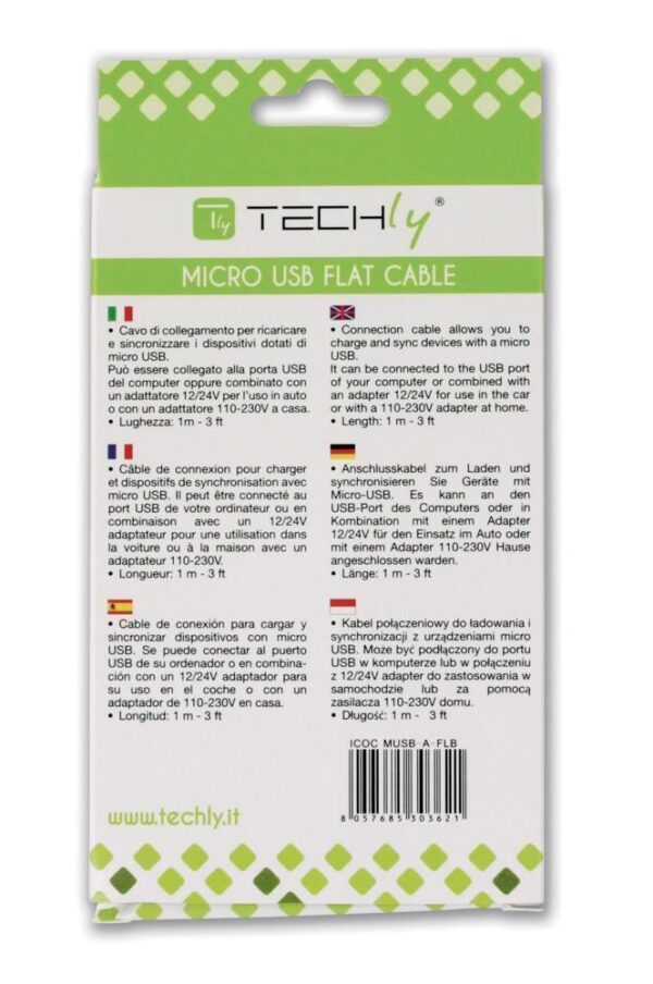 Cavo Flat USB AM a Micro USB M Azzurro 1m - immagine 9