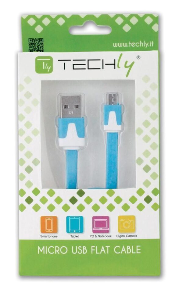 Cavo Flat USB AM a Micro USB M Azzurro 1m - immagine 2