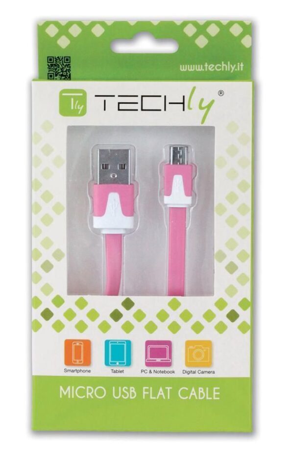 Cavo Flat USB AM a Micro USB M Rosa 1m - immagine 2