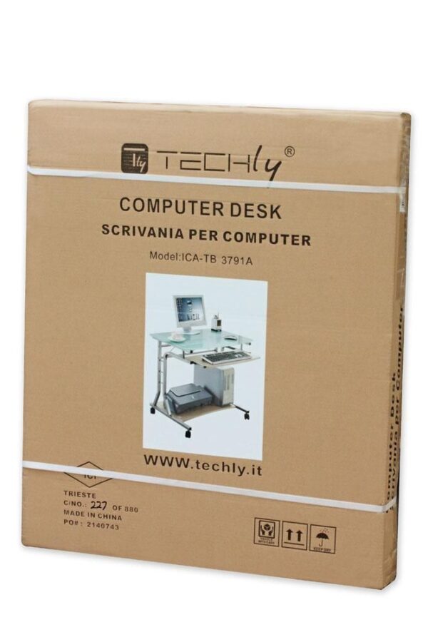 Scrivania per PC Compatta in Metallo e Vetro con Ruote - immagine 2