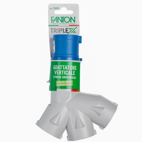 Adattatore Industriale Triplex da Spina Italiana 16A a 3 Prese Bipasso Schuko - immagine 2