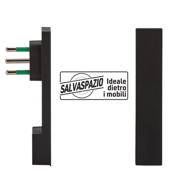 Spina Italiana 10A 2P+T Salvaspazio Super Sottile Smontabile Angolata Nero - immagine 10