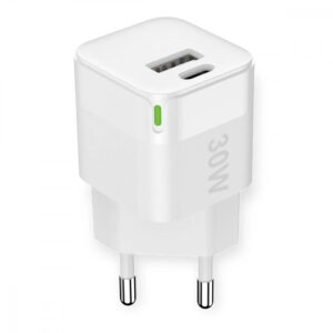 Caricabatterie GaN USB-A e USB-C™ Power Delivery 30W Ricarica Rapida Bianco