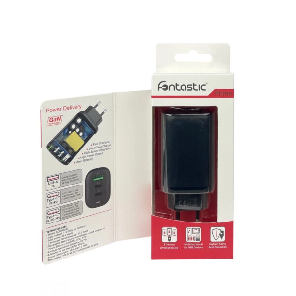Caricabatterie GaN USB-A e 2 porte USB-C™ Power Delivery 65W Ricarica Rapida Nero - immagine 2