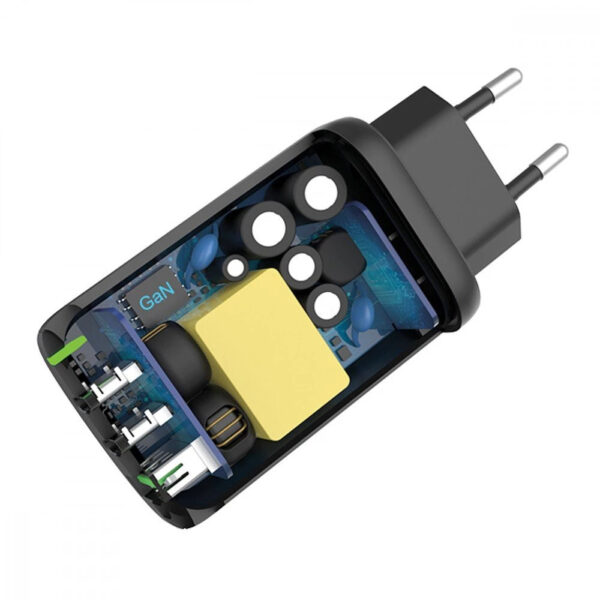 Caricabatterie GaN USB-A e 2 porte USB-C™ Power Delivery 65W Ricarica Rapida Nero - immagine 4