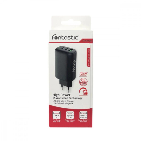 Caricabatterie GaN USB-A e 2 porte USB-C™ Power Delivery 65W Ricarica Rapida Nero - immagine 5