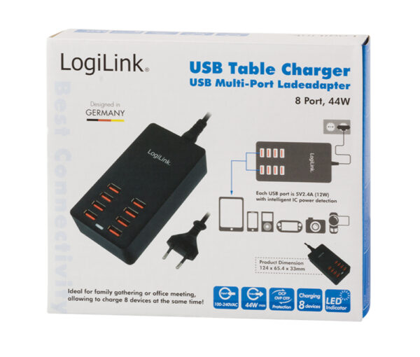 Caricatore da Tavolo a 8 porte USB 44W Nero - immagine 2