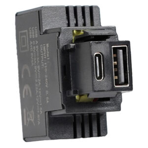 Alimentatore Compatto da Incasso Keystone USB-A e USB-C™ 20W 5-12V Nero